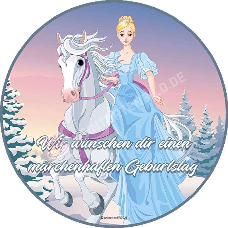 Motiv: Prinzessin reitet auf Pferd - Hochwertige und individuelle Tortenaufleger für jeden Anlass
Tortenaufleger Prinzessin reitet auf Pferd in 20cm Kreis
Unsere Tortenaufleger sind ein ideales Geschen - Tortenbild - DeintortenbildPrinzessin reitet auf Pferd