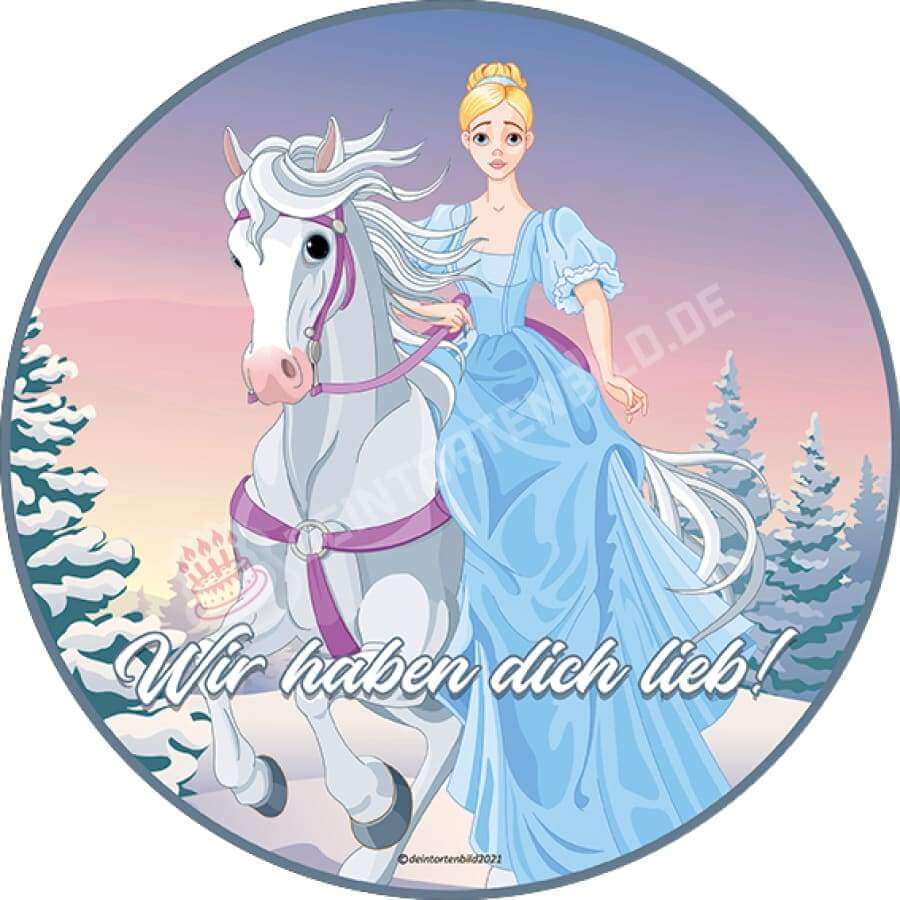 Motiv: Prinzessin reitet auf Pferd - Hochwertige und individuelle Tortenaufleger für jeden Anlass
Tortenaufleger Prinzessin reitet auf Pferd in 20cm Kreis
Unsere Tortenaufleger sind ein ideales Geschen - Tortenbild - DeintortenbildPrinzessin reitet auf Pferd