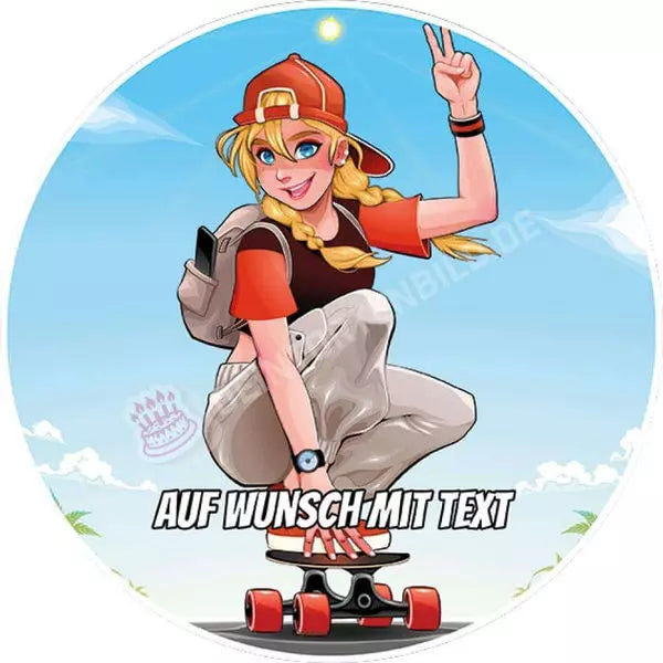 Motiv: Skater Girl - Hochwertige und individuelle Tortenaufleger für jeden Anlass
Tortenaufleger Skater Girl in 20cm Kreis
Unsere Tortenaufleger sind ein ideales Geschenk für besondere - Tortenbild - DeintortenbildSkater Girl