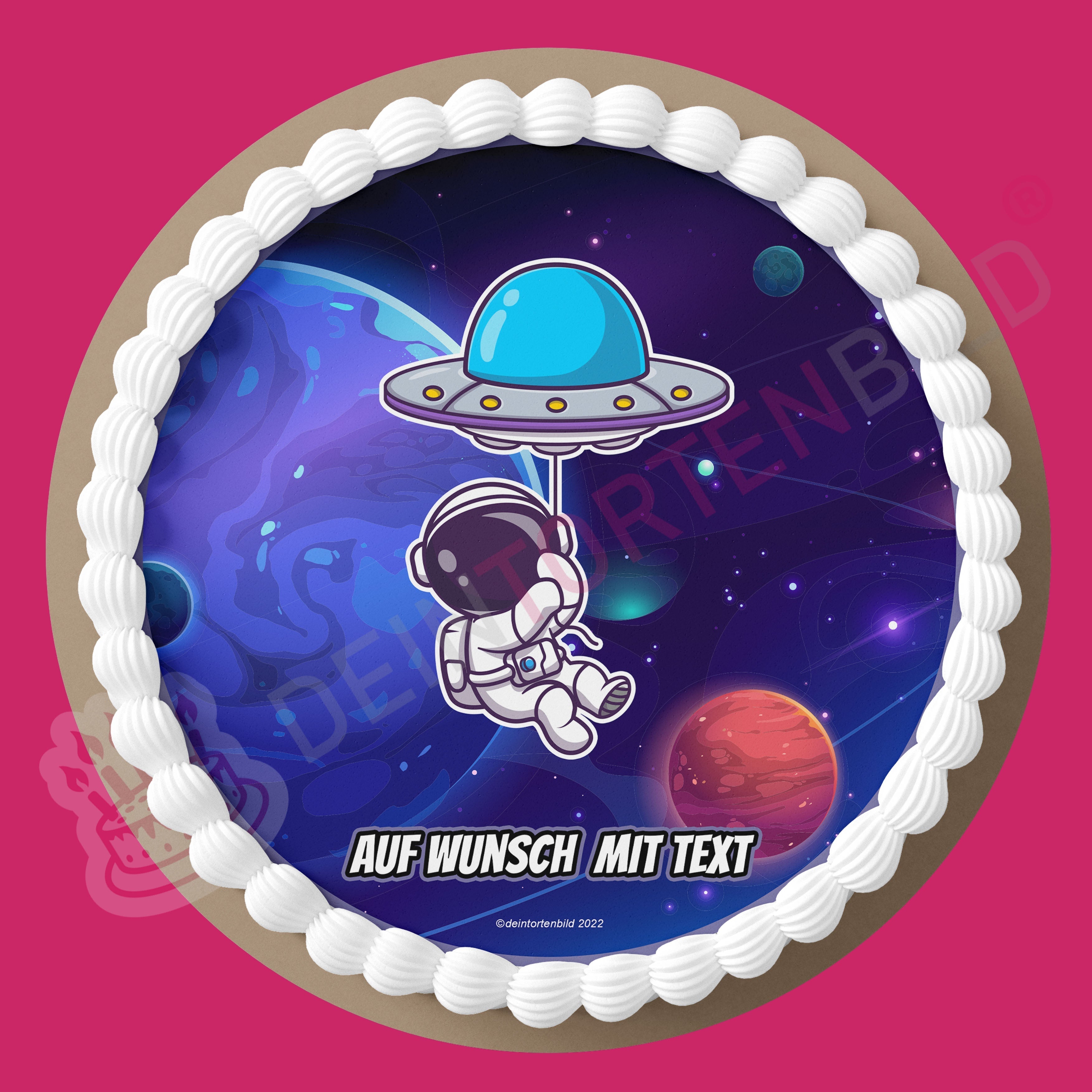 Astronaut mit Raumschiff - Deintortenbild.de Tortenaufleger aus Esspapier: Oblatenpapier, Zuckerpapier, Fondantpapier