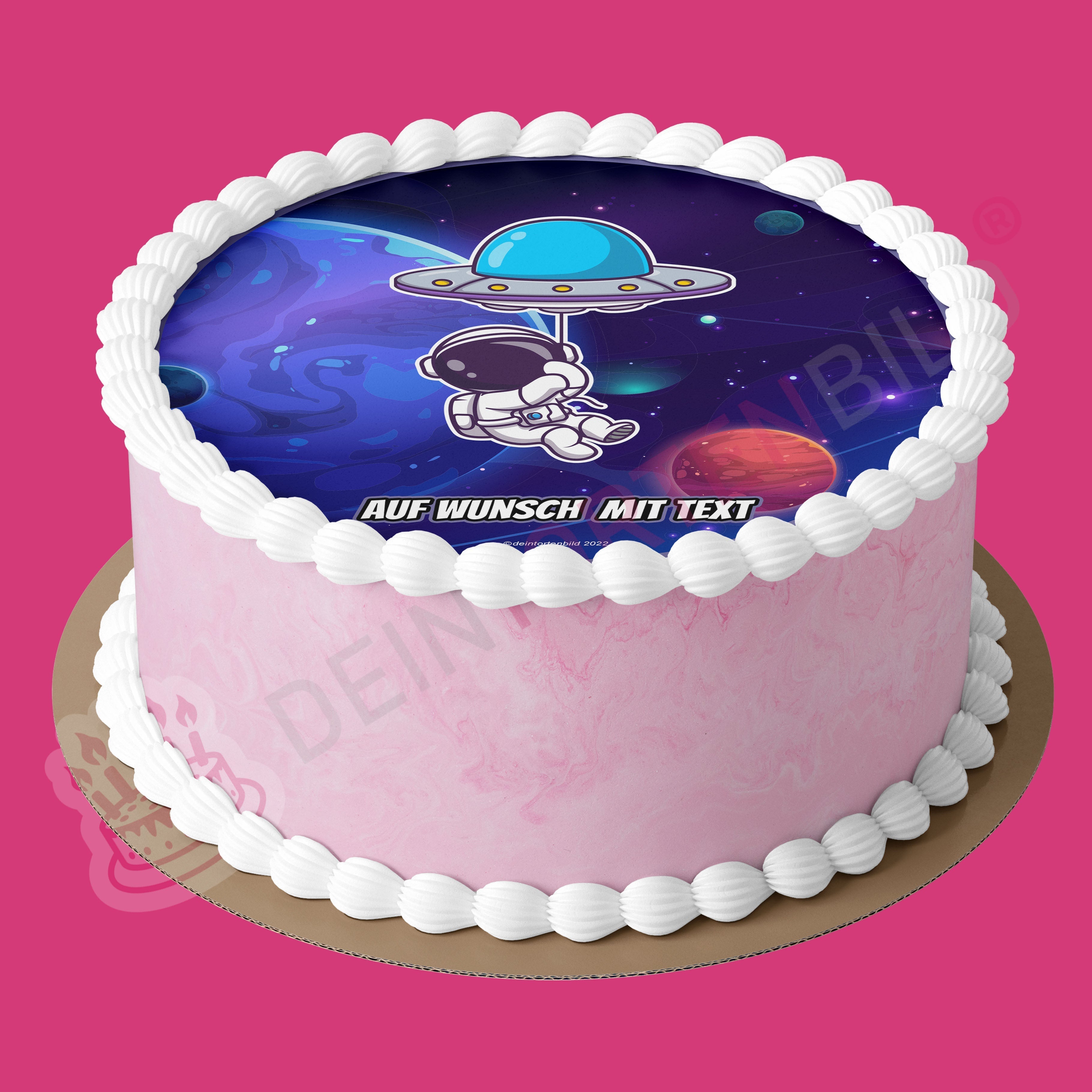 Astronaut mit Raumschiff - Deintortenbild.de Tortenaufleger aus Esspapier: Oblatenpapier, Zuckerpapier, Fondantpapier