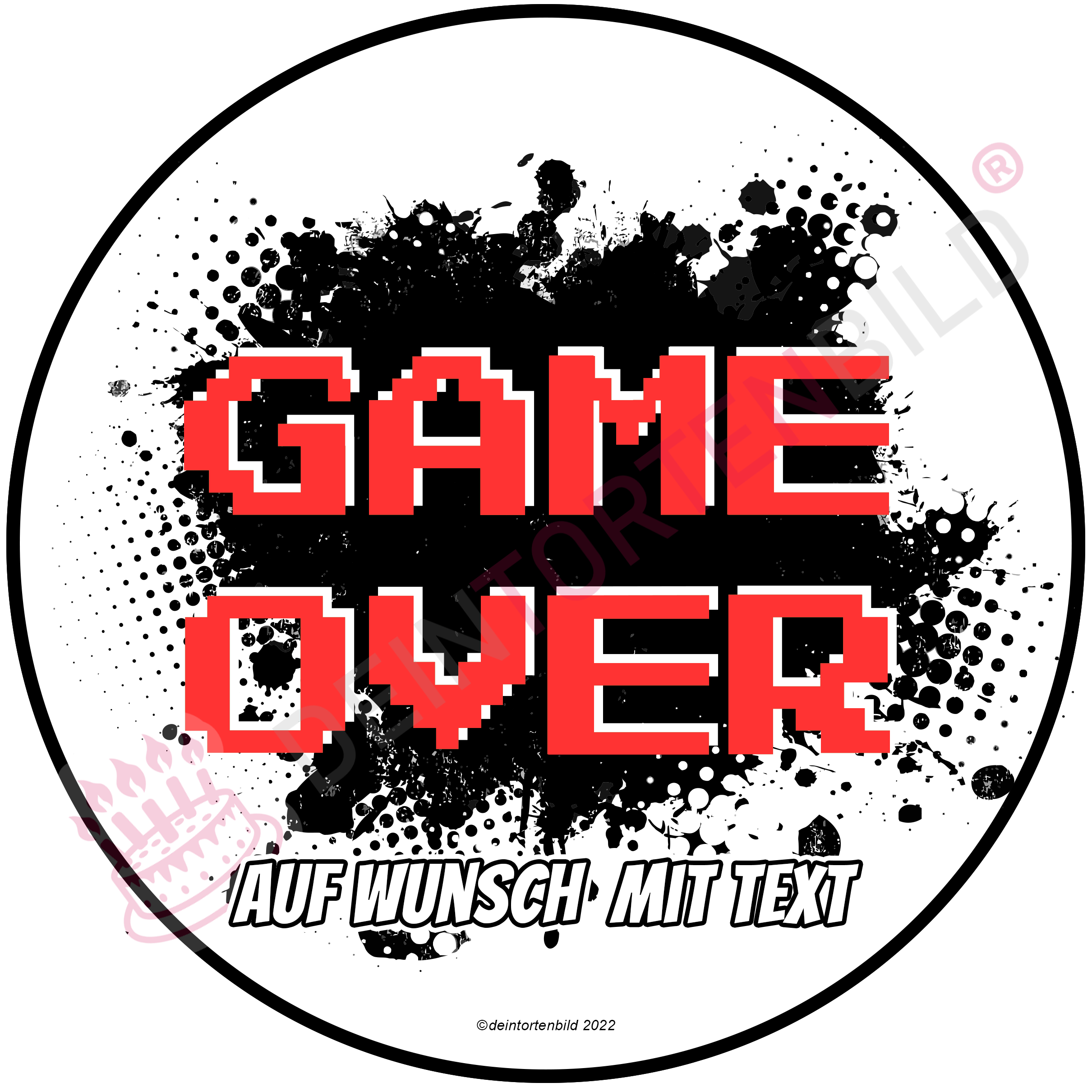 Gaming "GAME OVER" - Deintortenbild.de Tortenaufleger aus Esspapier: Oblatenpapier / Grün, Oblatenpapier / Gelb, Oblatenpapier / Blau, Oblatenpapier / Pink, Oblatenpapier / Rot, Oblatenpapier / Rot/Gelb, Zuckerpapier / Grün, Zuckerpapier / Gelb, Zuckerpapier / Blau, Zuckerpapier / Pink