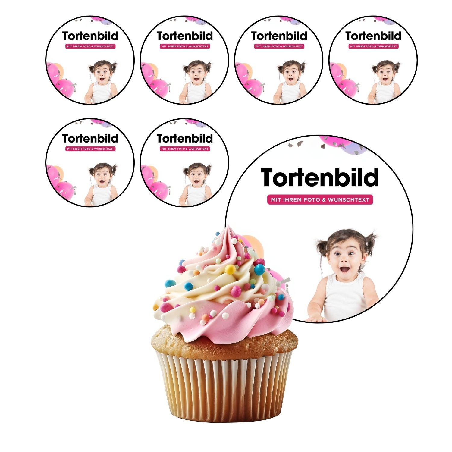 Muffinaufleger als Kreis - Muffinaufleger als Kreis für jeden Anlass
Unsere Muffinaufleger sind das ideale Geschenk für besondere Menschen und ein Highlight auf Cupcakes und Muffins. Präsentie - Online-Designer - DeintortenbildMuffinaufleger als Kreis