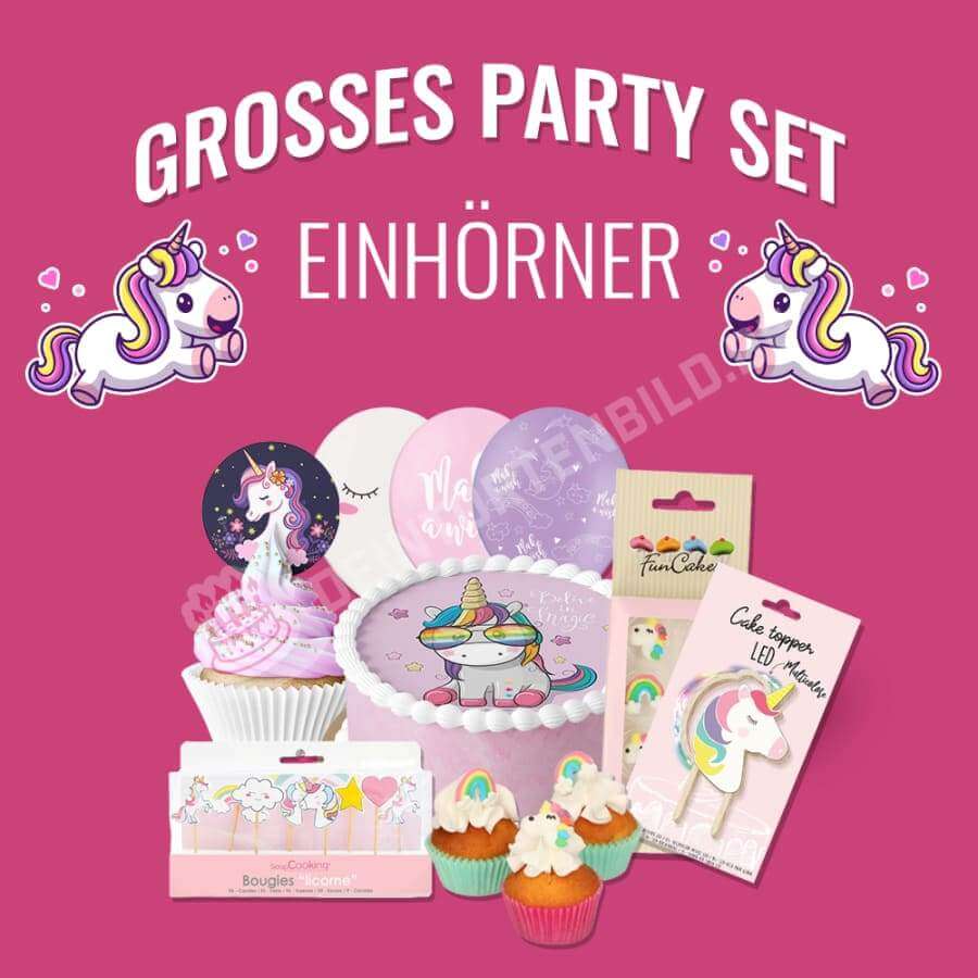 Großes Party Set - EINHÖRNER - GROßES EINHORN PARTY SET MIT 6 ARTIKELN
Mit unserem großen Party Set erhalten Sie sechs Artikel für eine ganz besondere Themen Veranstaltung! 
In unserem großen Einh - Party Sets - DeintortenbildGroßes Party Set - EINHÖRNER