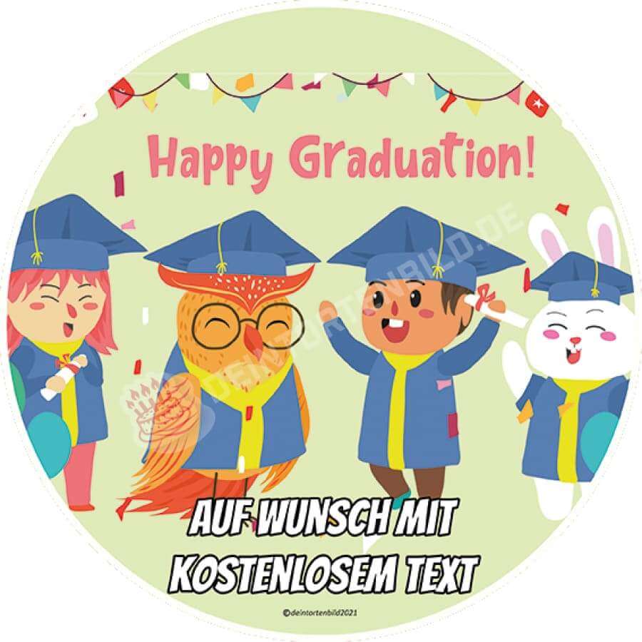 Motiv: "Happy Graduation" - Abschluss von Deintortenbild – Tortenaufleger, Tortenfoto, Tortenbild, personalisiert & individuell bei Deintortenbild.de