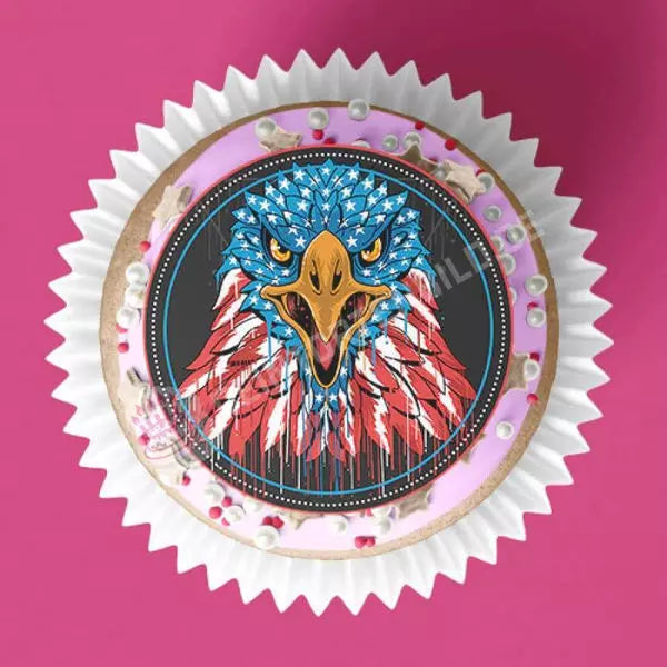 Muffinaufleger Motiv: Adler in USA Farben - Deintortenbild.de Tortenaufleger aus Esspapier: Oblatenpapier / 15x5cm, Oblatenpapier / 24x4cm, Zuckerpapier / 15x5cm, Zuckerpapier / 24x4cm, Fondantpapier / 15x5cm, Fondantpapier / 24x4cm