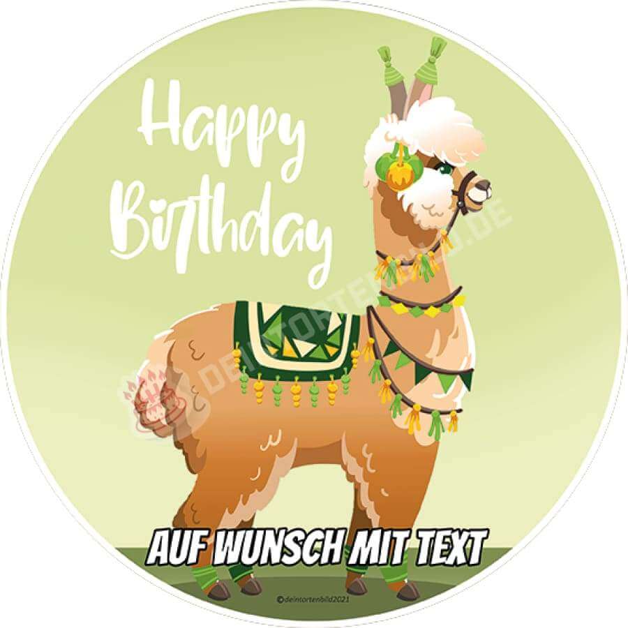 Motiv: Happy Birthday Lama Grün von Deintortenbild – Tortenaufleger, Tortenfoto, Tortenbild, personalisiert & individuell bei Deintortenbild.de