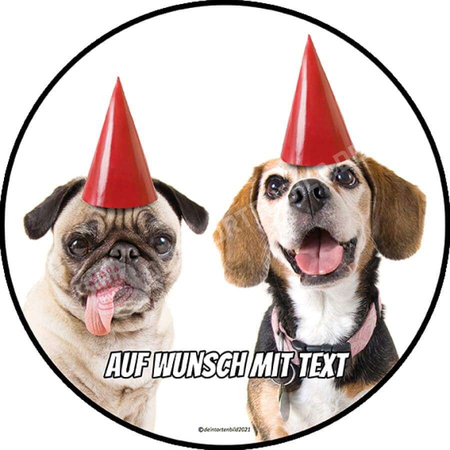 Motiv: Geburtstags Party Hunde - Hochwertige und individuelle Tortenaufleger für jeden Anlass
Tortenaufleger Geburtstags Party Hunde in 20cm Kreis 
Unsere Tortenaufleger sind ein ideales Geschenk fü - Tortenbild - DeintortenbildGeburtstags Party Hunde