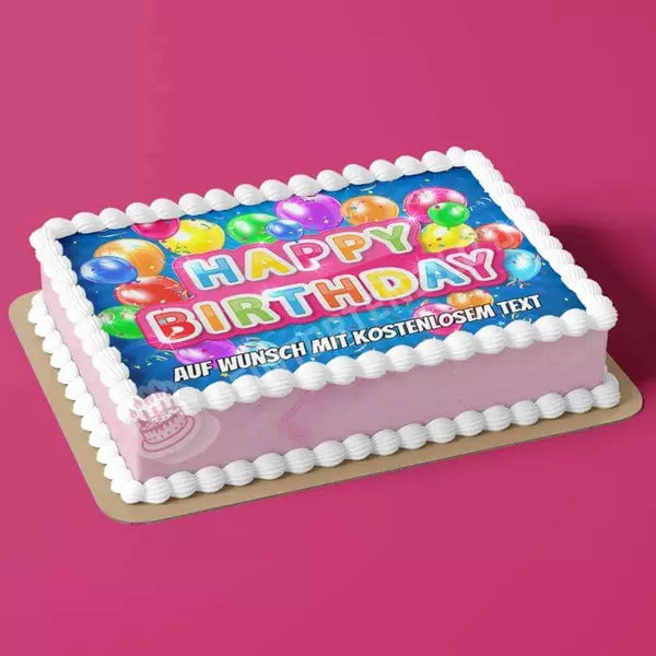 Rechteck Motiv: Happy Birthday blau / pink von Deintortenbild – Tortenaufleger, Tortenfoto, Tortenbild, personalisiert & individuell bei Deintortenbild.de