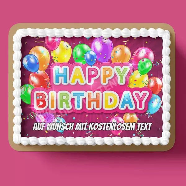 Rechteck Motiv: Happy Birthday - magenta / pink von Deintortenbild – Tortenaufleger, Tortenfoto, Tortenbild, personalisiert & individuell bei Deintortenbild.de