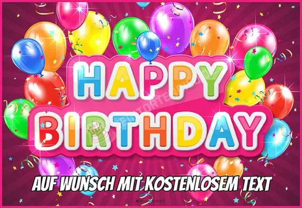 Rechteck Motiv: Happy Birthday - magenta / pink von Deintortenbild – Tortenaufleger, Tortenfoto, Tortenbild, personalisiert & individuell bei Deintortenbild.de