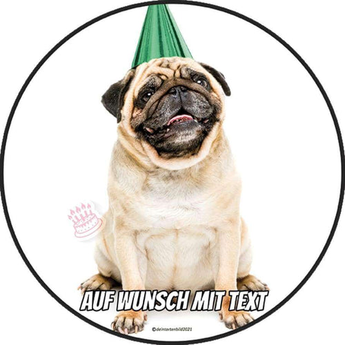 Motiv: Geburtstags Party Mops - Hochwertige und individuelle Tortenaufleger für jeden Anlass
Tortenaufleger Geburtstags Party Mops in 20cm Kreis 
Unsere Tortenaufleger sind ein ideales Geschenk für - Tortenbild - DeintortenbildGeburtstags Party Mops