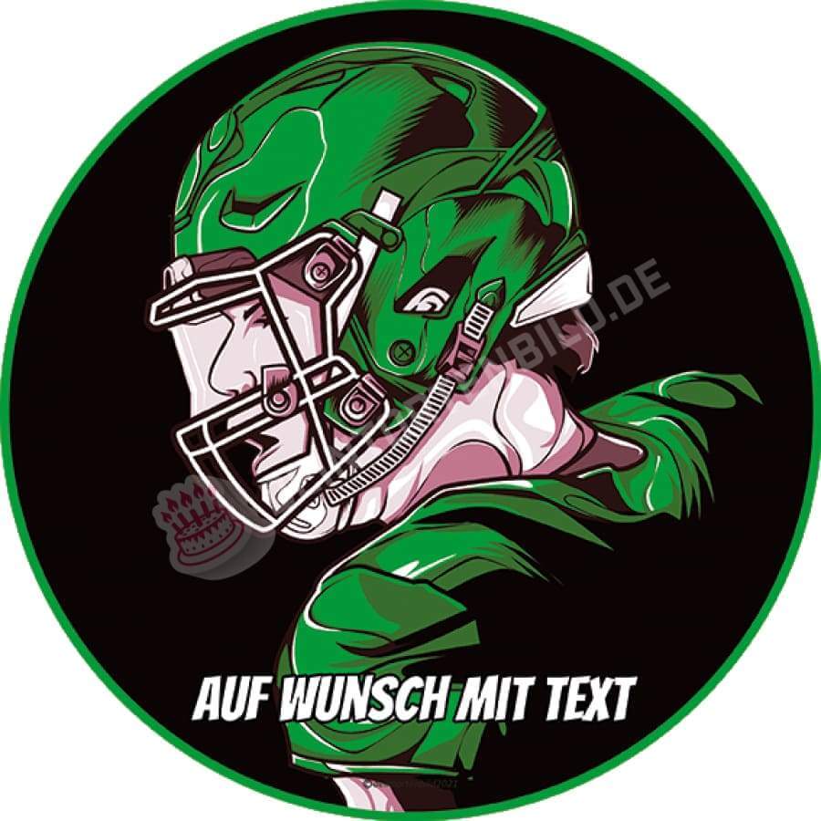 Motiv: Football Spieler - Hochwertige und individuelle Tortenaufleger für jeden Anlass
Tortenaufleger Football Spieler in 20cm Kreis 
Unsere Tortenaufleger sind ein ideales Geschenk für beson - Tortenbild - DeintortenbildFootball Spieler