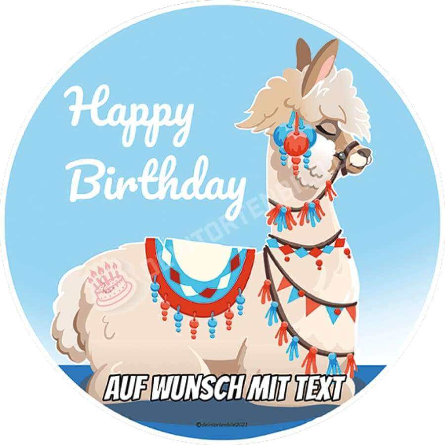 Motiv: Happy Birthday Lama Blau - Hochwertige und individuelle Tortenaufleger für jeden Anlass
Tortenaufleger Happy Birthday Lama Blau in 20cm Kreis 
Unsere Tortenaufleger sind ein ideales Geschenk f - Tortenbild - DeintortenbildHappy Birthday Lama Blau