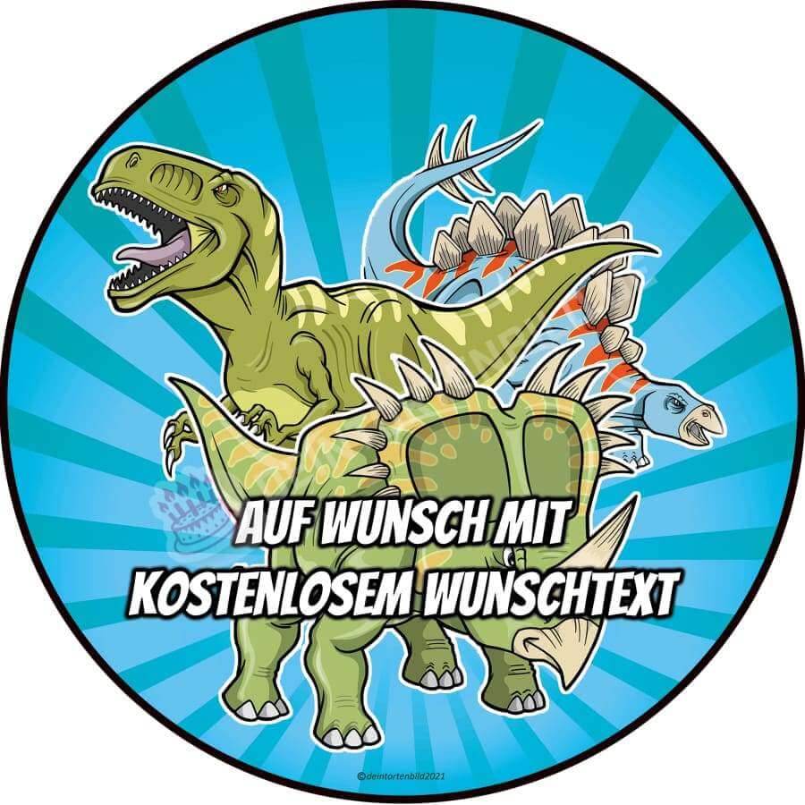 Motiv: Cartoon DinosHochwertige und individuelle Tortenaufleger für jeden Anlass
Tortenaufleger Cartoon Dinos in 20cm Kreis 
Unsere Tortenaufleger sind ein ideales Geschenk für besonderTortenbildDeintortenbildCartoon Dinos