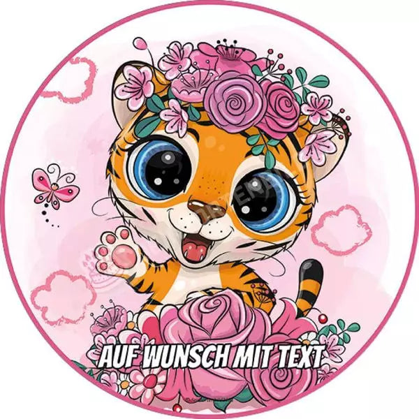 Motiv: Tigerbaby mit Blumen - Hochwertige und individuelle Tortenaufleger für jeden Anlass
Tortenaufleger Tigerbaby mit Blumen in 20cm Kreis 
Unsere Tortenaufleger sind ein ideales Geschenk für b - Tortenbild - DeintortenbildTigerbaby mit Blumen