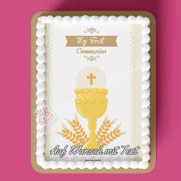 Rechteck Motiv: Kommunion - Goldener Kelch - Deintortenbild.de Tortenaufleger aus Esspapier: Oblatenpapier, Zuckerpapier, Fondantpapier