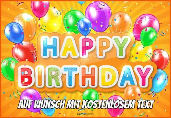 Rechteck Motiv: Happy Birthday - orange / gelb von Deintortenbild – Tortenaufleger, Tortenfoto, Tortenbild, personalisiert & individuell bei Deintortenbild.de