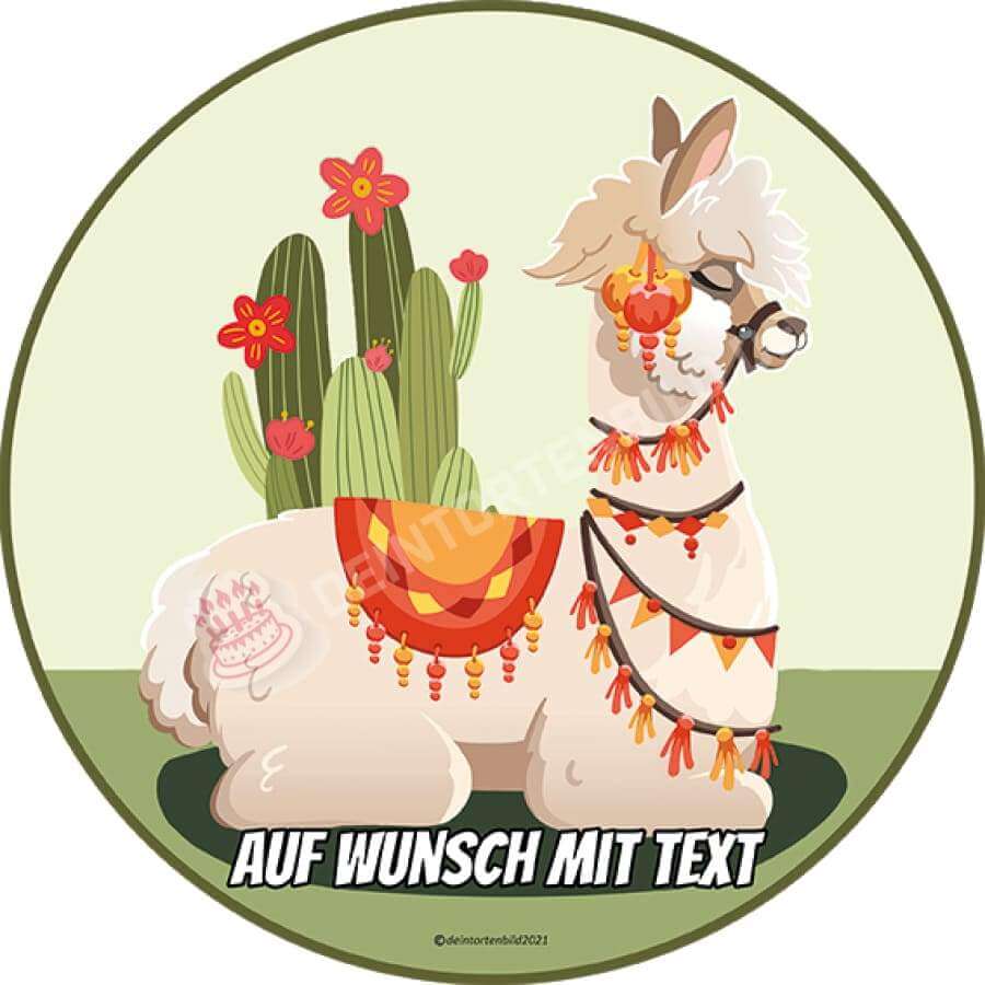 Motiv: Lama mit Kaktus - Hochwertige und individuelle Tortenaufleger für jeden Anlass
Tortenaufleger Lama mit Kaktus 20cm Kreis 
Unsere Tortenaufleger sind ein ideales Geschenk für besondere - Tortenbild - DeintortenbildLama mit Kaktus