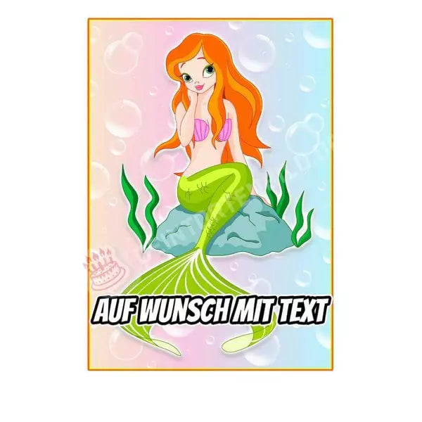 Rechteck Motiv: Mermaid rot - Deintortenbild.de Tortenaufleger aus Esspapier: Oblate, Zuckerpapier, Fondantpapier