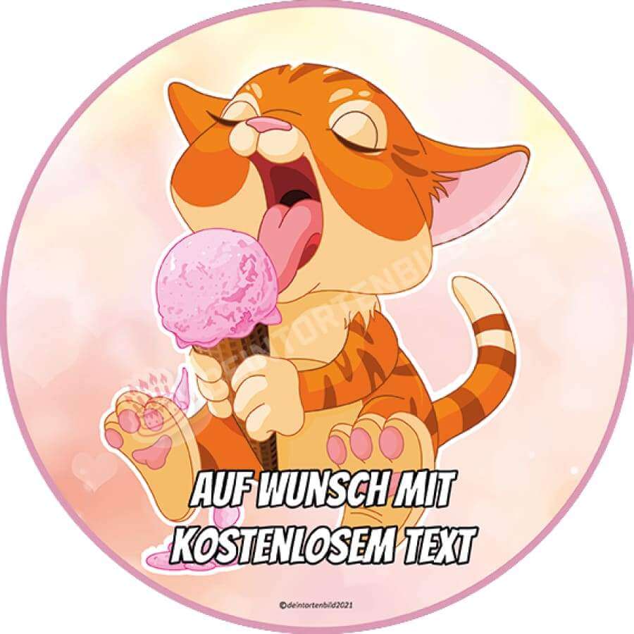 Motiv: Naschkatze - Kätzchen mit Eis von Deintortenbild – Tortenaufleger, Tortenfoto, Tortenbild, personalisiert & individuell bei Deintortenbild.de