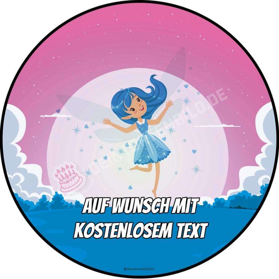 Motiv: Cartoon Fee BlauHochwertige und individuelle Tortenaufleger für jeden Anlass
Tortenaufleger Cartoon Fee Blau in 20cm Kreis 
Unsere Tortenaufleger sind ein ideales Geschenk für besonTortenbildDeintortenbildCartoon Fee Blau