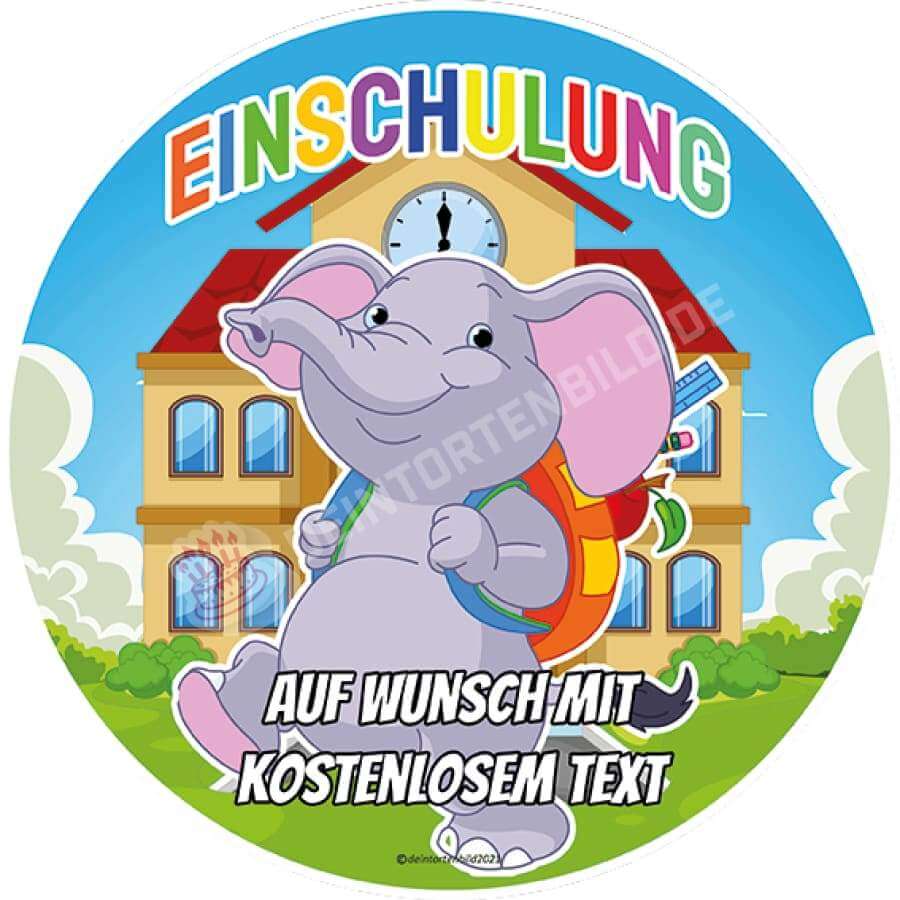 Motiv: Einschulung - Elefant - Hochwertige und individuelle Tortenaufleger für jeden Anlass
Tortenaufleger Einschulung - Elefant 20cm Kreis 
Unsere Tortenaufleger sind ein ideales Geschenk für bes - Tortenbild - DeintortenbildEinschulung - Elefant