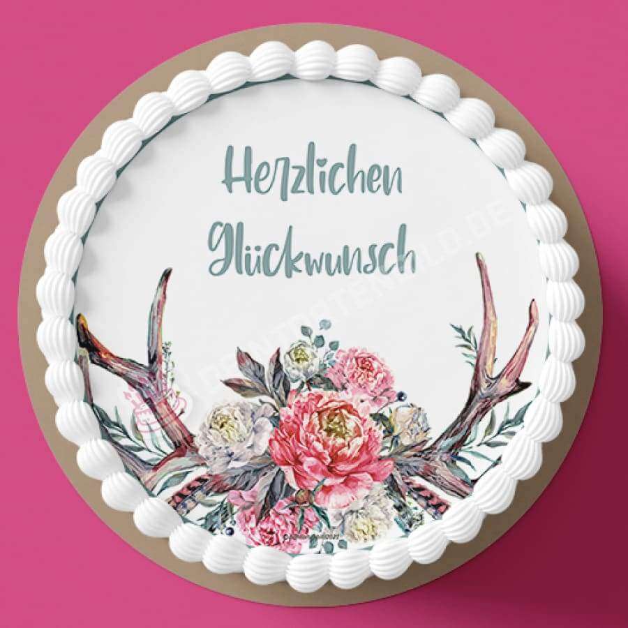 Motiv: Elegantes Geweih mit Spruch zum Auswählen - Deintortenbild.de Tortenaufleger aus Esspapier: Oblatenpapier / Herzlichen Glückwunsch, Oblatenpapier / Alles Gute zum Geburtstag, Oblatenpapier / Viel Glück, Oblatenpapier / Zur Hochzeit, Oblatenpapier / Zur Kommunion, Oblatenpapier / Zur Konfirmation, Oblatenpapier / Ich liebe dich, Oblatenpapier / Lieblingsmensch, Oblatenpapier / Zur Taufe, Zuckerpapier / Herzlichen Glückwunsch