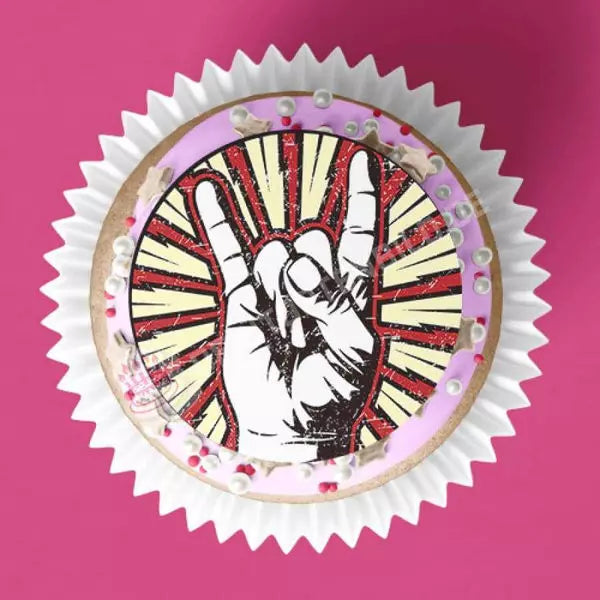 Muffinaufleger Motiv: Rock Hand - Deintortenbild.de Tortenaufleger aus Esspapier: Oblatenpapier / 15 Stück x 5cm, Oblatenpapier / 24 Stück x 4cm, Zuckerpapier / 15 Stück x 5cm, Zuckerpapier / 24 Stück x 4cm, Fondantpapier / 15 Stück x 5cm, Fondantpapier / 24 Stück x 4cm