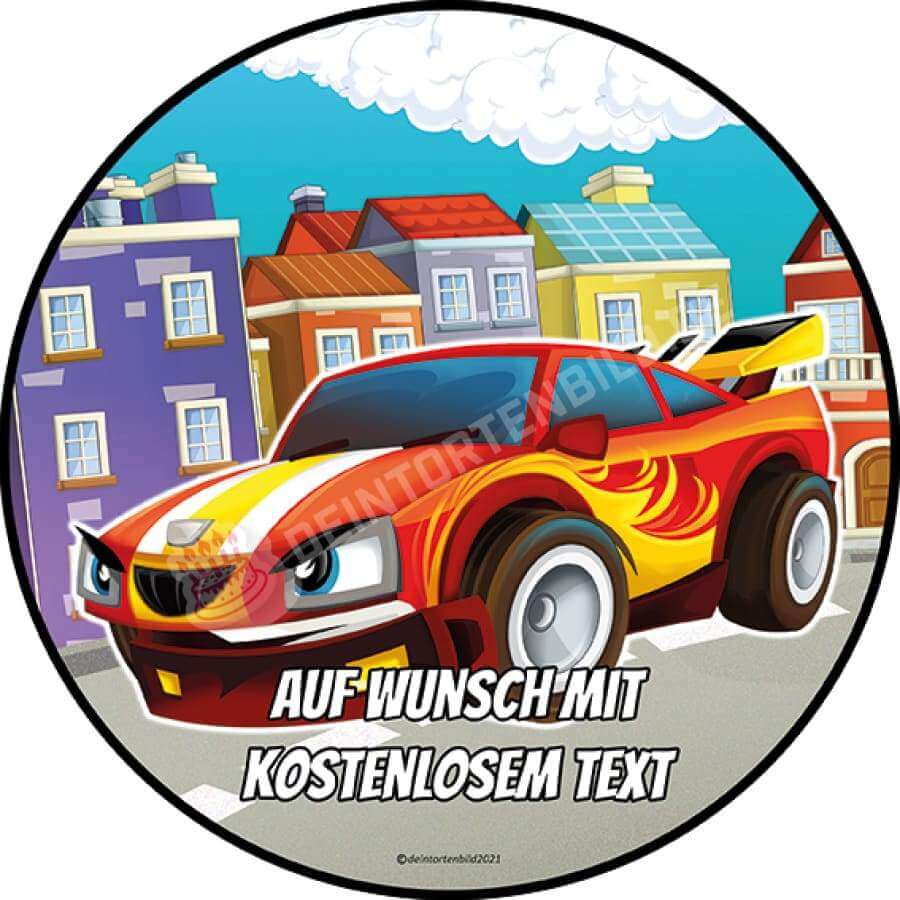 Motiv: Cartoon Rennauto - Hochwertige und individuelle Tortenaufleger für jeden Anlass
Tortenaufleger Cartoon Rennauto in 20cm Kreis 
Unsere Tortenaufleger sind ein ideales Geschenk für beson - Tortenbild - DeintortenbildCartoon Rennauto