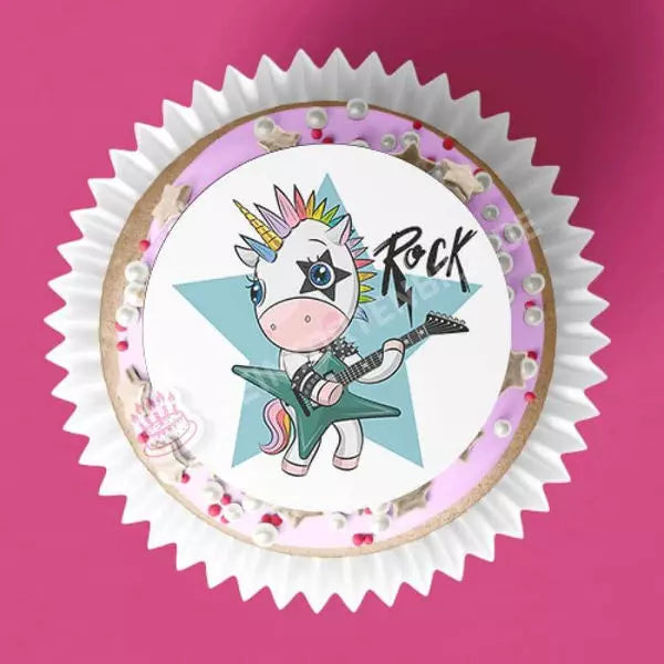 Muffinaufleger Motiv: Rocker Einhorn - Deintortenbild.de Tortenaufleger aus Esspapier: Oblatenpapier / 15 Stück x 5cm, Oblatenpapier / 24 Stück x 4cm, Zuckerpapier / 15 Stück x 5cm, Zuckerpapier / 24 Stück x 4cm, Fondantpapier / 15 Stück x 5cm, Fondantpapier / 24 Stück x 4cm