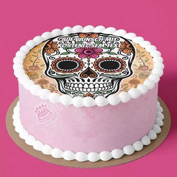 Motiv: Sugar Skull - Großes Motiv - Deintortenbild.de Tortenaufleger aus Esspapier: Oblatenpapier / Blume, Oblatenpapier / Kreuz, Oblatenpapier / Feuer, Oblatenpapier / Diamant, Zuckerpapier / Blume, Zuckerpapier / Kreuz, Zuckerpapier / Feuer, Zuckerpapier / Diamant, Fondantpapier / Blume, Fondantpapier / Kreuz