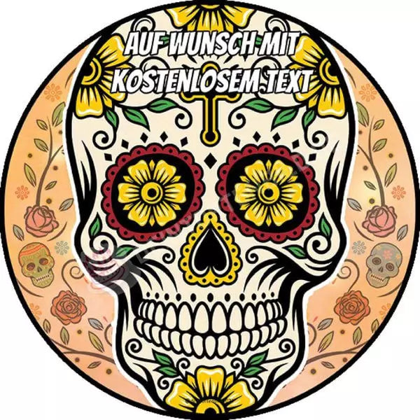 Motiv: Sugar Skull - Großes Motiv - Deintortenbild.de Tortenaufleger aus Esspapier: Oblatenpapier / Blume, Oblatenpapier / Kreuz, Oblatenpapier / Feuer, Oblatenpapier / Diamant, Zuckerpapier / Blume, Zuckerpapier / Kreuz, Zuckerpapier / Feuer, Zuckerpapier / Diamant, Fondantpapier / Blume, Fondantpapier / Kreuz