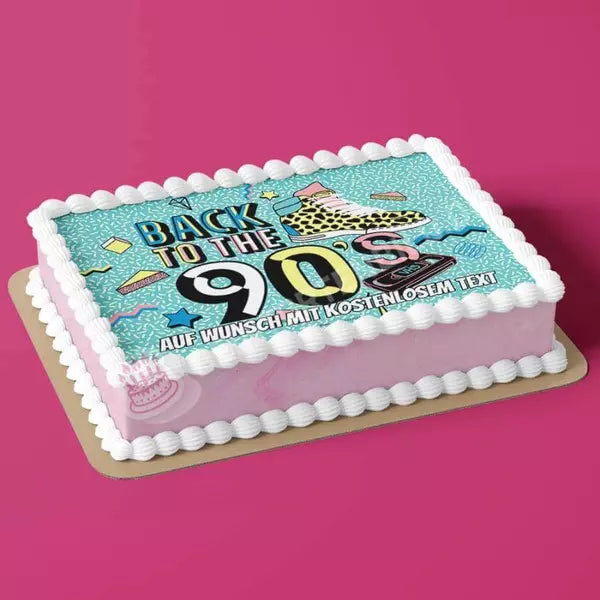 Rechteck Motiv: Retro "Back to the 90's" - Deintortenbild.de Tortenaufleger aus Esspapier: Oblatenpapier, Zuckerpapier, Fondantpapier