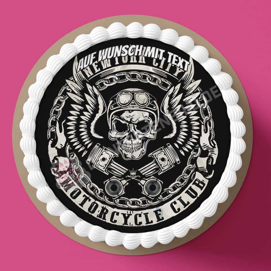 Motiv: Motorcycle Club - Schädel - Deintortenbild.de Tortenaufleger aus Esspapier: Oblatenpapier, Zuckerpapier, Fondantpapier