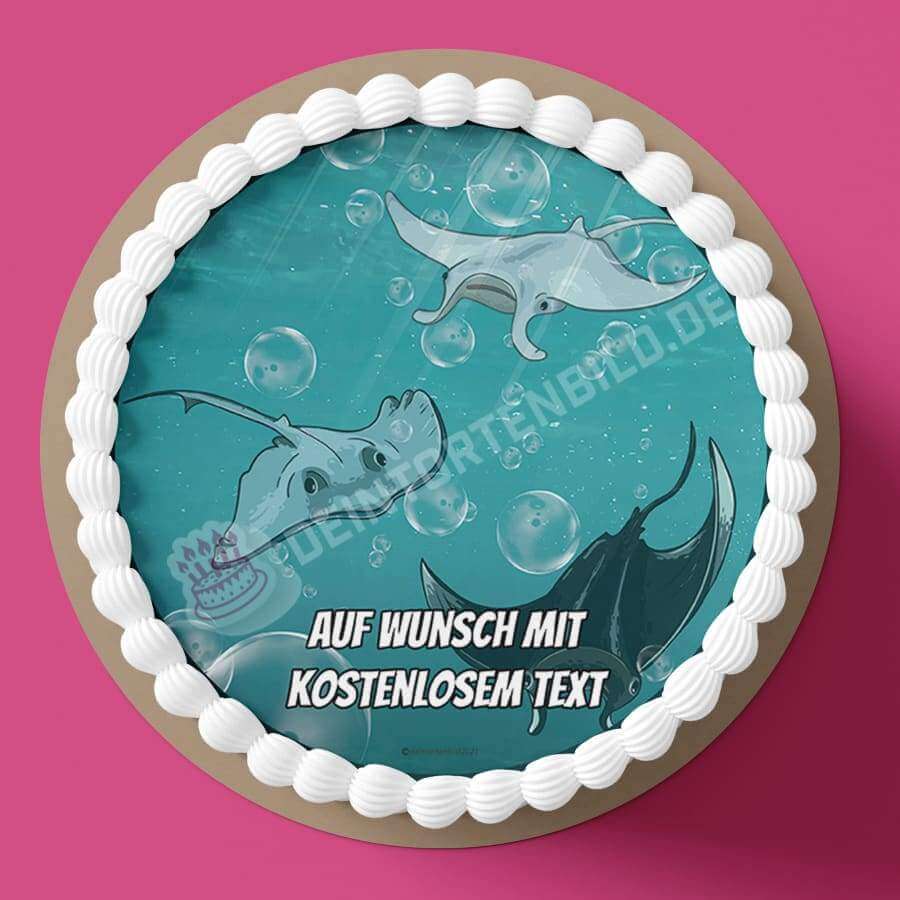 Motiv: Rochen unter Wasser - Hochwertige und individuelle Tortenaufleger für jeden Anlass
Tortenaufleger Rochen unter Wasser 20cm Kreis 
Unsere Tortenaufleger sind ein ideales Geschenk für beson - Tortenbild - DeintortenbildRochen unter Wasser