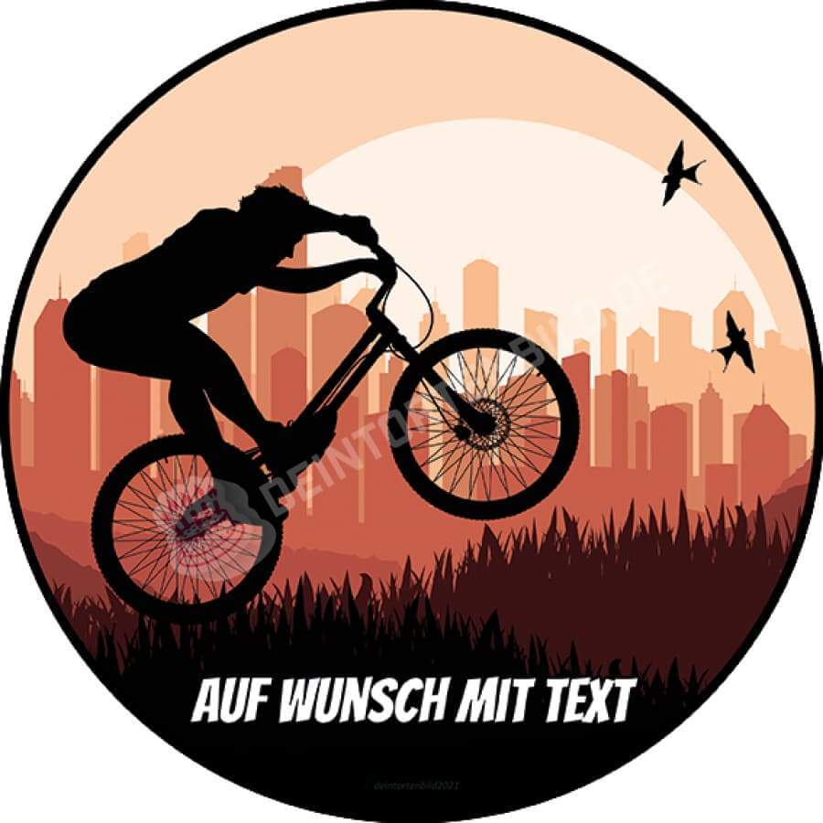 Motiv: Mountainbiker vor Stadt - Hochwertige und individuelle Tortenaufleger für jeden Anlass
Tortenaufleger Mountainbiker vor Stadt  in 20cm Kreis 
Unsere Tortenaufleger sind ein ideales Geschenk f - Tortenbild - DeintortenbildMountainbiker vor Stadt