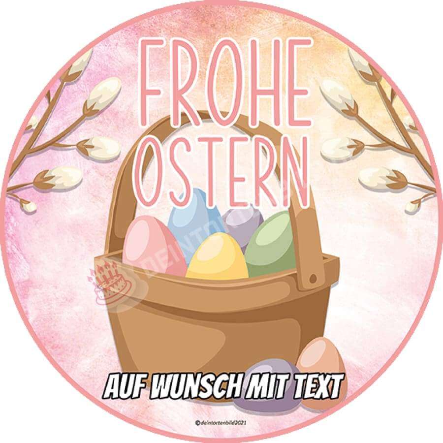 Motiv: Frohe Ostern - Osterkorb - Hochwertige und individuelle Tortenaufleger für jeden Anlass
Tortenaufleger Frohe Ostern - Osterkorb 20cm Kreis 
Unsere Tortenaufleger sind ein ideales Geschenk für  - Tortenbild - DeintortenbildFrohe Ostern - Osterkorb