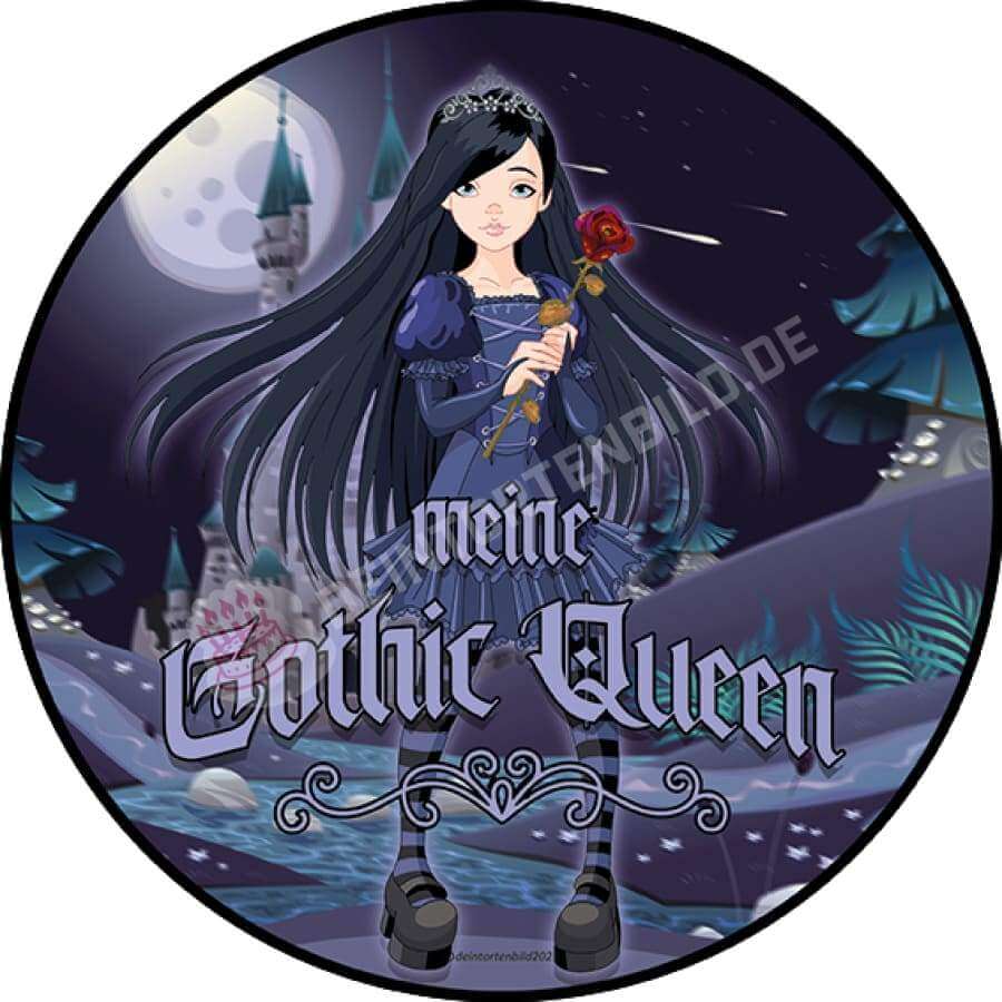 Motiv: Gothic Prinzessin - Hochwertige und individuelle Tortenaufleger für jeden Anlass
Tortenaufleger Gothic Prinzessin in 20cm Kreis 
Unsere Tortenaufleger sind ein ideales Geschenk für beso - Tortenbild - DeintortenbildGothic Prinzessin