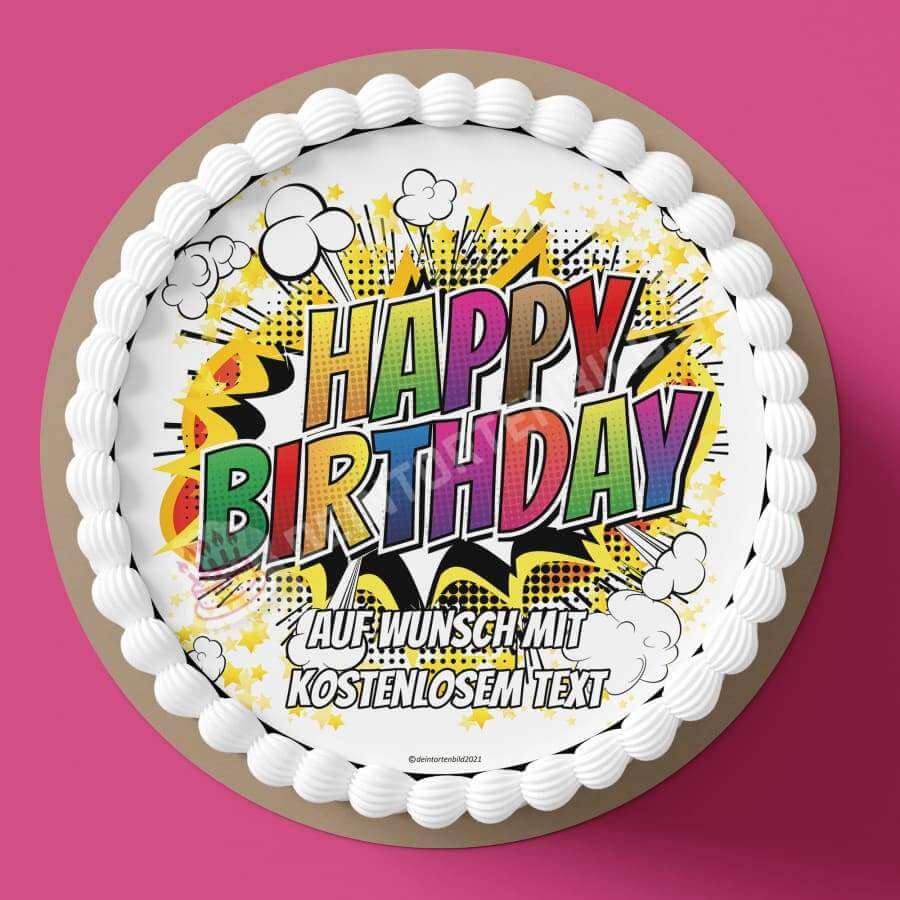 Motiv: Happy Birthday CartoonHochwertige und individuelle Tortenaufleger für jeden Anlass
Tortenaufleger Happy Birthday Cartoon in 20cm Kreis 
Unsere Tortenaufleger sind ein ideales Geschenk fürTortenbildDeintortenbildHappy Birthday Cartoon