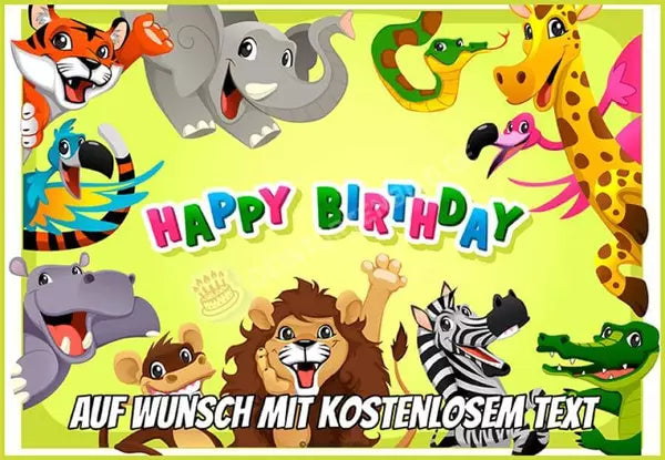 Rechteck Motiv: Happy Birthday Tiere - Hochwertige und individuelle Tortenaufleger für jeden Anlass
Tortenaufleger Happy Birthday Tiere in 26cm x 18cm Rechteck
Unsere Tortenaufleger sind ein ideales Gesch - A4 Tortenbild - DeintortenbildHappy Birthday Tiere