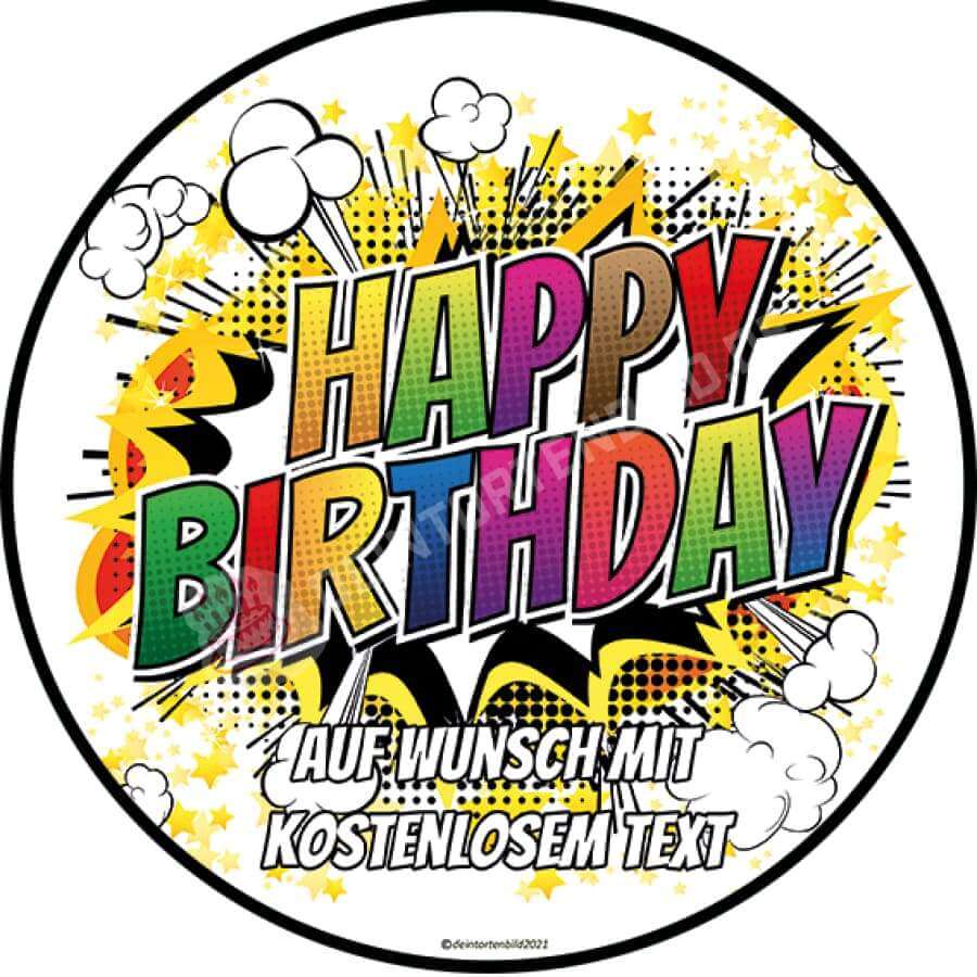 Motiv: Happy Birthday CartoonHochwertige und individuelle Tortenaufleger für jeden Anlass
Tortenaufleger Happy Birthday Cartoon in 20cm Kreis 
Unsere Tortenaufleger sind ein ideales Geschenk fürTortenbildDeintortenbildHappy Birthday Cartoon