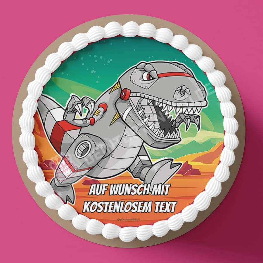 Motiv: Roboter T-Rex - Deintortenbild.de Tortenaufleger aus Esspapier: Oblatenpapier, Zuckerpapier, Fondantpapier