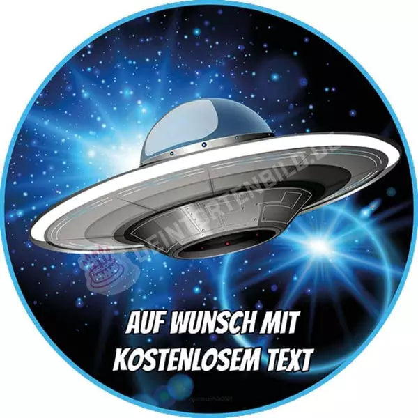 Motiv: UFO im Weltall - Hochwertige und individuelle Tortenaufleger für jeden Anlass
Tortenaufleger UFO im Weltall 20cm Kreis 
Unsere Tortenaufleger sind ein ideales Geschenk für besondere  - Tortenbild - DeintortenbildUFO im Weltall