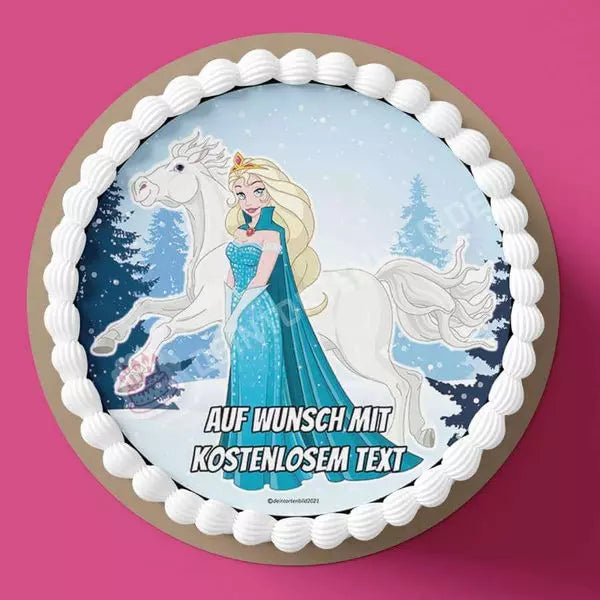 Motiv: Schneekönigin mit Pferd - Deintortenbild.de Tortenaufleger aus Esspapier: Oblatenpapier, Zuckerpapier, Fondantpapier