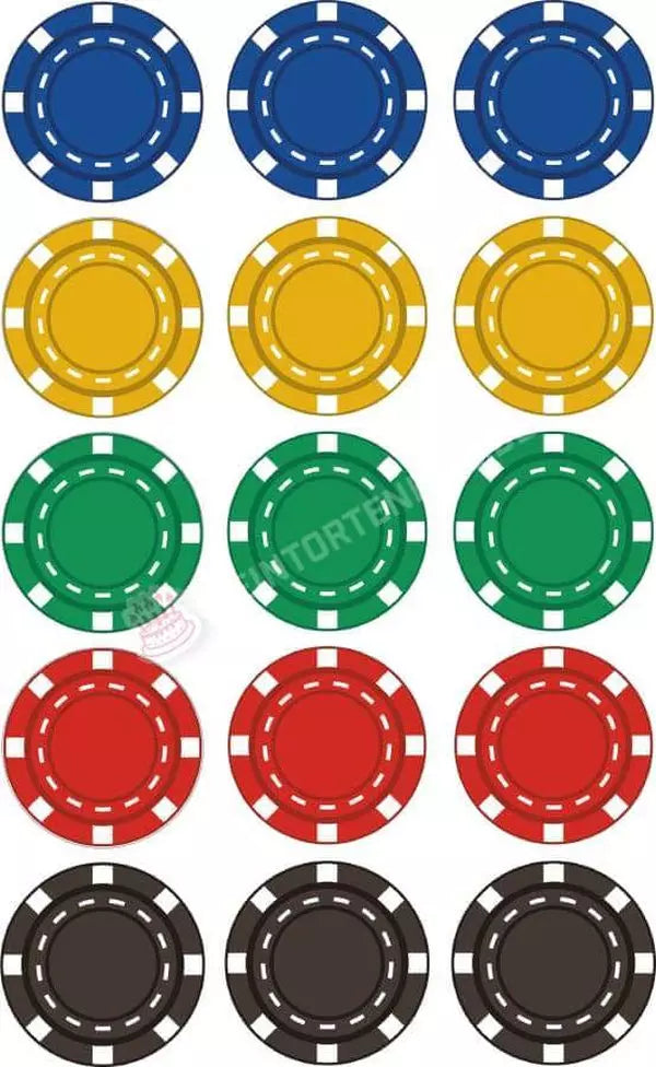 Muffinaufleger Motiv: Poker Chips - Deintortenbild.de Tortenaufleger aus Esspapier: Oblatenpapier / 15 Stück x 5cm, Oblatenpapier / 24 Stück x 4cm, Zuckerpapier / 15 Stück x 5cm, Zuckerpapier / 24 Stück x 4cm, Fondantpapier / 15 Stück x 5cm, Fondantpapier / 24 Stück x 4cm