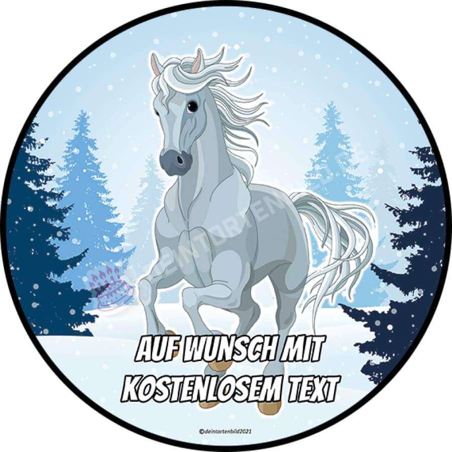 Motiv: Pferd Blau-Grau im Schnee - Deintortenbild.de Tortenaufleger aus Esspapier: Oblatenpapier, Zuckerpapier, Fondantpapier