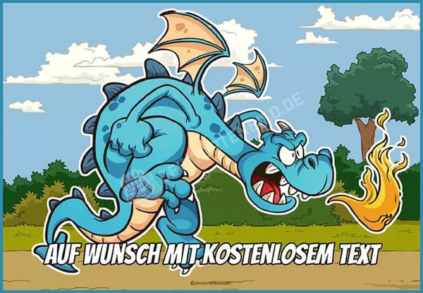 Rechteck Motiv: Cartoon Drache Blau - Hochwertige und individuelle Tortenaufleger für jeden Anlass
Tortenaufleger Cartoon Drache Blau in 26cm x 18cm Rechteck
Unsere Tortenaufleger sind ein ideales Gesche - A4 Tortenbild - DeintortenbildCartoon Drache Blau