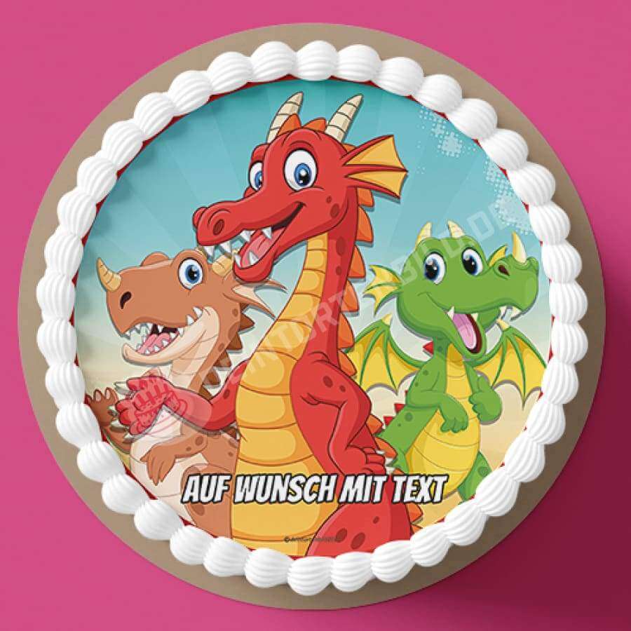 Motiv: Drei Drachen - Hochwertige und individuelle Tortenaufleger für jeden Anlass
Tortenaufleger Drei Drachen in 20cm Kreis 
Unsere Tortenaufleger sind ein ideales Geschenk für besondere - Tortenbild - DeintortenbildDrei Drachen