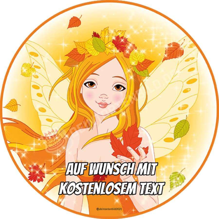 Motiv: Fee Herbst - Hochwertige und individuelle Tortenaufleger für jeden Anlass
Tortenaufleger Fee Herbst 20cm Kreis 
Unsere Tortenaufleger sind ein ideales Geschenk für besondere Mens - Tortenbild - DeintortenbildFee Herbst